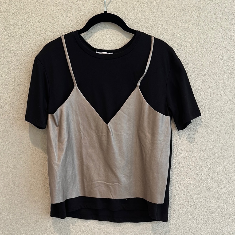 Zara Stylish Black and Tan Layered Women's Top, size S